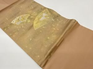 引箔扇に蝶・流水模様織出し名古屋帯